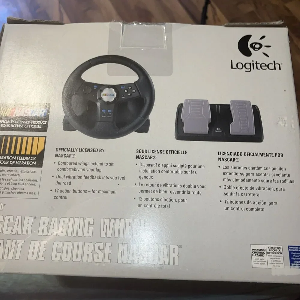 Logitech Nascar Racing Steering Wheel & Pedals for PS2 Driving Force New